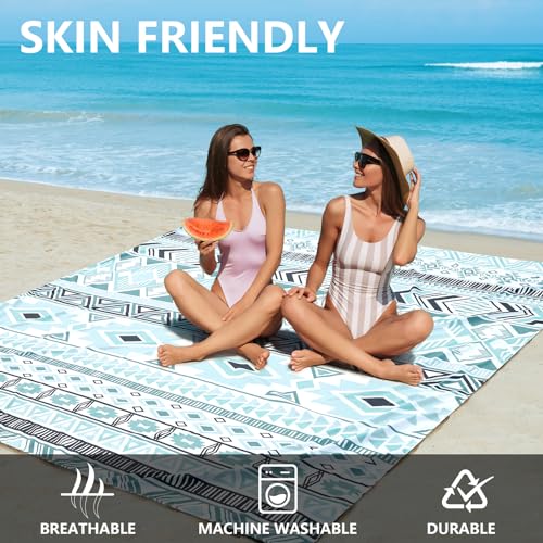 HIHOHO Beach Blanket Waterproof Sandproof Extra Large Beach Mat 79" X 83"/120"x108"for 1-8 Adults Quick Drying Durable Outdoor Picnic Mat for Beach Travel Camping Hiking - color: Bohemian Greenblack, size: 79" X 83"（1~3 person）