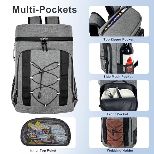 33 Cans Insulated Backpack Cooler - Leakproof Waterproof Lightweight Soft Coolers Bag for Camping Picnic Hiking Beach and Lunchbox Backpacks Bags-Leak Proof Ice Chest Back Pack - color: Gray