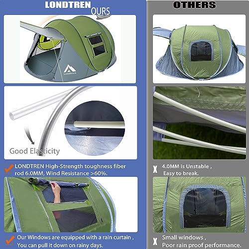 4 Person Easy Pop Up Tent Waterproof Automatic Setup 2 Doors-Instant Family Tents for Camping Hiking & Traveling - color: Green & Grey