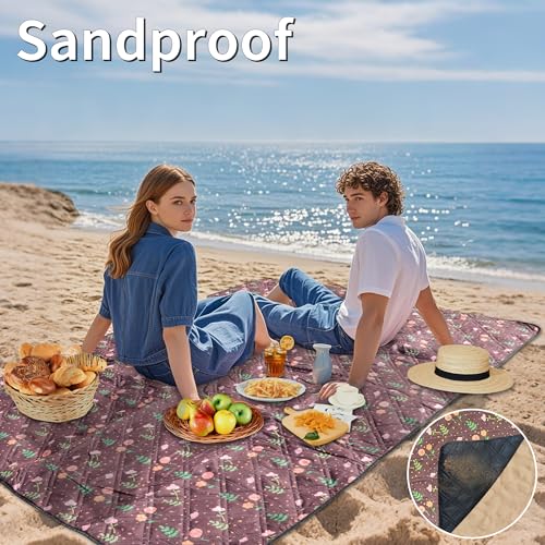 Outdoor Cute Picnic Blanket Brown Floral 60"x80" Sandproof Beach Blanket Waterproof Picnic Blankets Foldable for Caming, Beach, Outdoor Activities. - color: Coffee Floral, size: 60"x80"