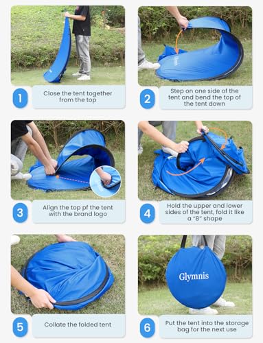 Glymnis Pop Up Beach Tent Beach Shade Tent for 1-4 Persons Sun Shelter UPF 50+ Enclose Zipper Door Portable Easy Up Beach Tent - style: Blue for 1-2 Person