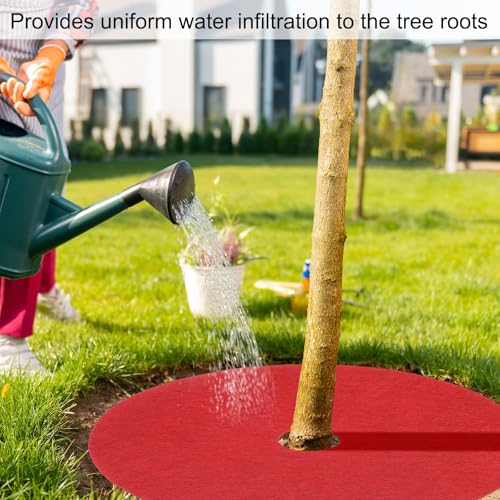 HARFINGTON 4pcs Tree Mulch Ring 16.5 Inch Non-Woven Round Tree Protector Weed Barrier Mat Plant Cover Rings for Weed Grass Control Root Protection, Red - color: Red, size: 16.5