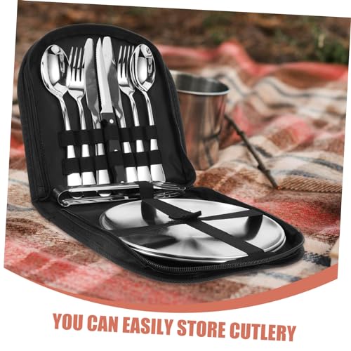 Sosoport Stainless Steel Camping Cutlery Set with Portable Storage Bag Safe and Easy to Carry Picnic Utensils for Outdoor Dining for Travel Fishing and Camping