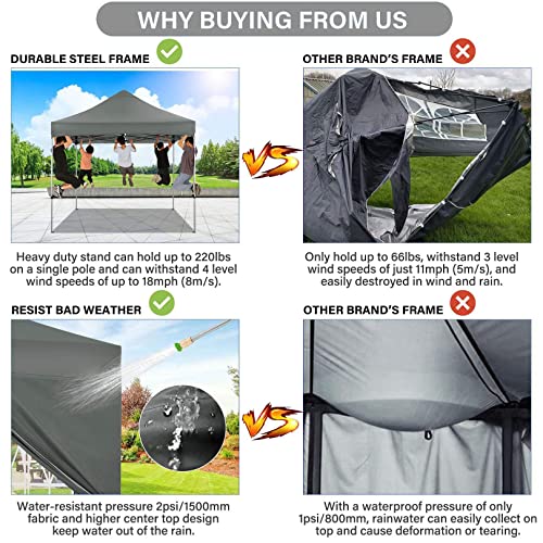 COBIZI 10x10 Pop Up Canopy Tent 10x10 Canopy with 4 Sidewalls Waterproof Heavy Duty Commercial Canopy Tent for Parties Outdoor Garden Gazebo, Carry Bag with Wheel(10x10ft, Gray) - color: Gray, size: 10X10FT 4 Sidewalls
