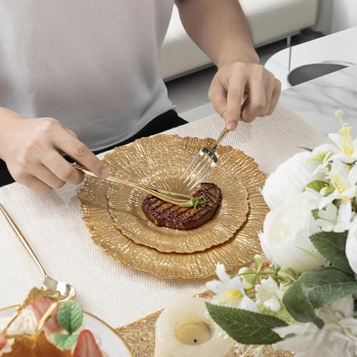 DaYammi 60Pcs Gold Plastic Plates-Elegant Gold Plates Disposable & Reusable-Heavy Duty Plastic Plates for Party Including 30 Dinner Plate, 30 Dessert Plate for Weddings,Dinner Parties - color: Gold