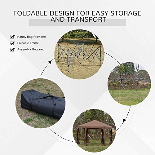 Outsunny 13' x 11' Hexagonal Pop Up Gazebo, Heavy Duty Outdoor Canopy Tent with 6 Mesh Sidewall Netting, 3-Level Adjustable Height and Strong Steel Frame, Brown - color: Brown