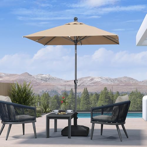PURPLE LEAF 6' x 6' Square Patio Umbrella Outdoor Table Umbrella Aluminum Frame Market Umbrella Sun Umbrella with 8 Sturdy Ribs Tilt for Garden Deck Lawn Pool Taupe - color: Taupe, size: 6' x 6'