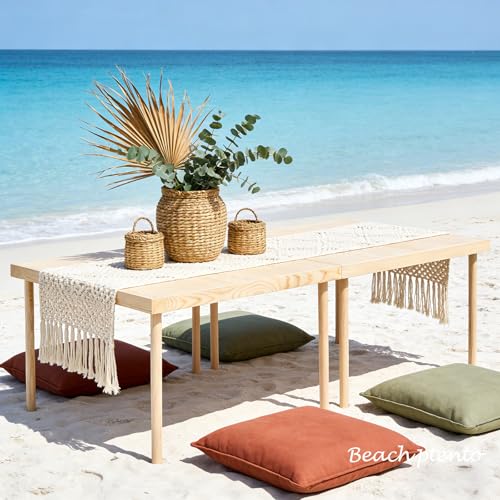 60"x30" Boho Wooden Picnic Table,Portable Wood Picnic Desk,Solid Wood Picnic Table, Boho Low Picnic Floor Desk for Beach, Camping, Backyard, Floor Seating(Large Size for 6)