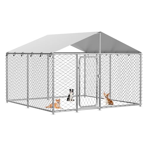 7.8x7.8 FT Extra Large & Heavy Duty Dog Kennel Run - Outdoor Metal Enclosure with Lockable Door and Waterproof Cover for Big Dogs - size: 93x93in