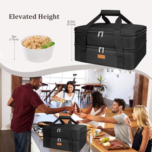 Expandable Casserole Carrier Bag - Double Decker Food Bag, Insulated Casserole Carrier for Hot or Cold Food, Lasagna Holder Tote for Picnics,Beaches,Traveling or Gifts - color: Black