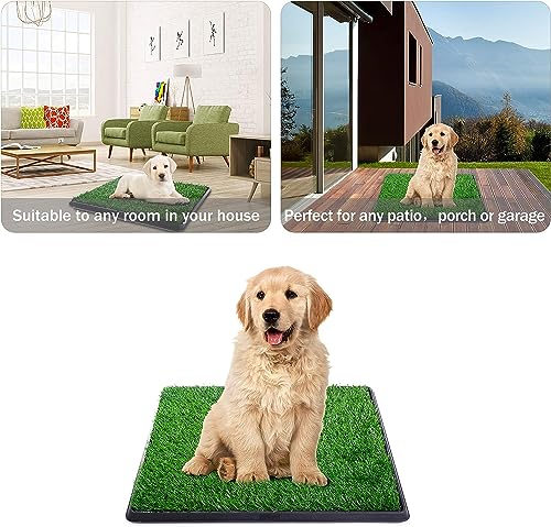 Dog Grass Pad with Tray, 25" x 20" Indoor Artificial Grass Pee Pad for Puppy Potty Training, Portable Dog Toilet Pet Loo, 3-Layer System - size: M 25x20x1.2IN-1 Grass Pad