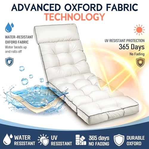 MAGIC ELEPHANT Chaise Lounge Cushion Outdoor, Memory Foam Patio Lounge Chair Cushion with Ties for Indoor Outdoor Furniture, Water-Repellent Replacement Long Chair Cushion (Antique White) - color: Antique White