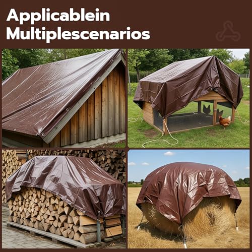 10x20 FT Tarp Waterproof, 16 Mil Tarps Heavy Duty Waterproof Multipurpose Protective Cover UV Resistant Rip & Tear Resistant with Grommets Reversible for Home Boats Cars Camping - color: Brown/Black, size: 10x20