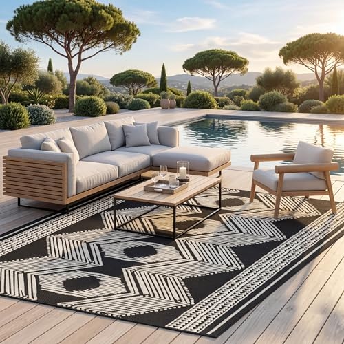 Nuloom Ranya Black/Ivory, 6'7" x 9', Tribal Geometric, Soft and Cozy, High Traffic, Stain Resistant, Easy Clean, Durable Area Rug for Indoor/Outdoor Patio, Deck, Porch, Garden, Courtyard - color: Black, size: 6'7" x 9' (Rectangular)