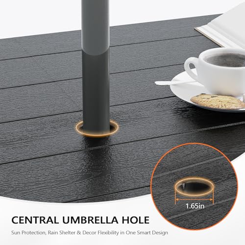 VINGLI Folding Picnic Table and Bench Set with Umbrella, Portable Outdoor Dining Furniture for Camping, Patio, Backyard, Wood Grain Plastic Top with Metal Frame (White) - color: Black, style: With Umbrella