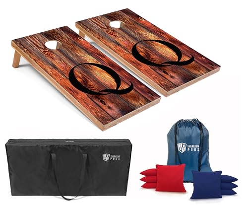 Tailgating Pros Monogrammed Red Cornhole Boards w/Ring Lights - 4'x2' Lightweight Cornhole Game- Includes LED Rings, Carrying Case, Set of 8 Corn Hole Bags & Tote - color: Q