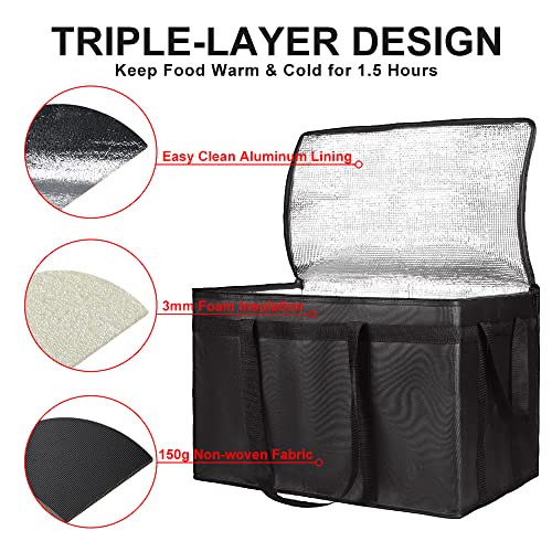 Insulated Food Delivery Bag, XXXL Insulated Reusable Grocery Cooler/Hot Bags, Tote Bag for Shopping/Travel/Doordash, Catering Bag Doordash 22x14x13, Black, 1-Pack - color: Black, size: 22 x 14 x 13 inches
