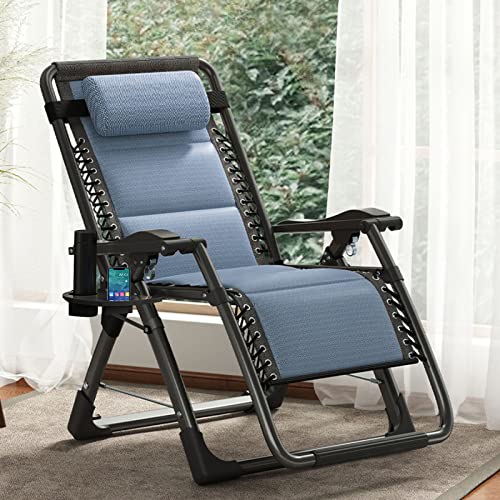 ABORON Zero Gravity Chair,Premium Outdoor Lawn Folding Lounge Chairs,Sturdy Adjustable Reclining Patio Chairs with Built in Cushion,Headrest & Tray - color: Ice Blue
