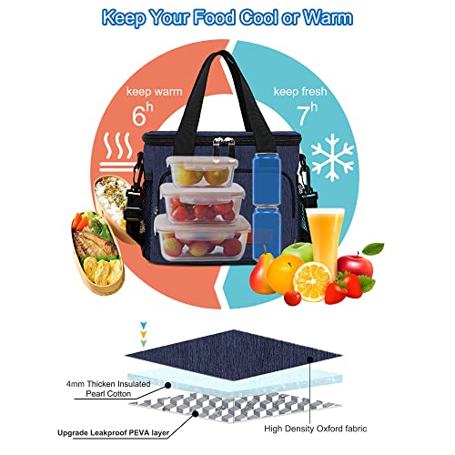 Femuar Lunch Bags for Women/Men, Insulated Lunch Bag for Work Office Picnic - Lunch Cooler Bag Leakproof Lunch Box with Adjustable Shoulder Strap - Dark Blue - color: Dark Blue, size: Medium Size