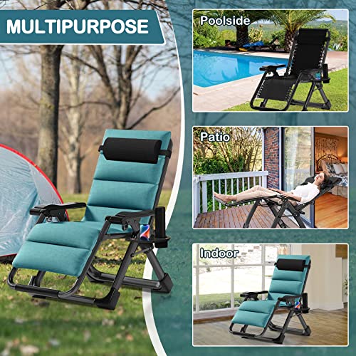 NAIZEA Padded Zero Gravity Chair, Folding Outdoor Lounge Chairs, Adjustable Reclining Camping Chairs with Cup Holder, Ergonomic Patio Lawn Chair for Balcony Beach Deck Yard - color: Green, style: Zero Gravity Chair