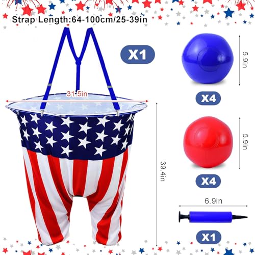 Patriotic Granny Pants Yard Game for Adult Independence Day Granny Pants Games American Flag Ring Toss Game with Pump,Blue&Red Balls 4th of July Party Toss Game for Families Yard Indoor Outdoor