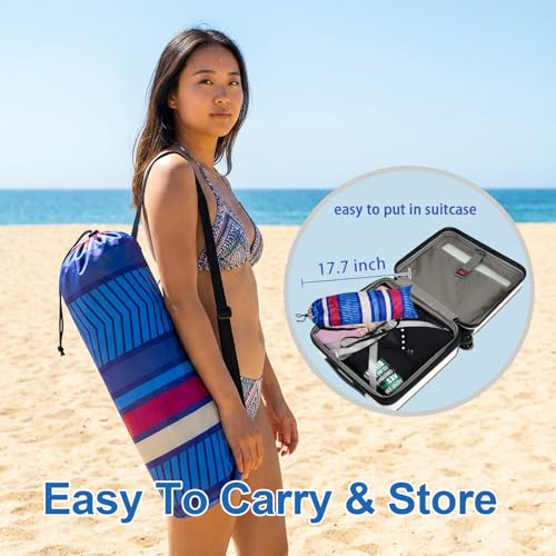 LOTTAFUN 6.5ft Beach Umbrella - Heavy Duty Wind Resistant UV 50+ Portable Sun Shade with Sand Anchor & Carry Bag, Outdoor Folding Umbrella for Beach, Pool, Patio, Garden (Blue color strip) No Tilt - color: Blue color strip