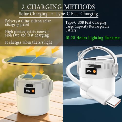 Solar Camping Lights Portable Rechargeable Lantern Hanging Tent Lamp Flashlight Spotlight Outdoor Bright Battery Operated Bulbs Outdoor for Power Outages Canopy Vendors Gathering Emergency 3 Pack - color: Solar Lantern and Flashlight-3pack