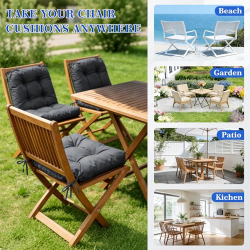 Wolfbird Outdoor Chair Cushions Set of 2 Waterproof Patio Furniture Cushions with Ties 19x19+5” Thicken Outdoor Seat Cushions Indoor/Outdoor Dining Chairs Pads FadeShield Rocking Chair Cushion, Grey - color: Grey