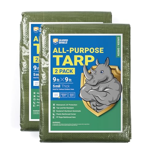 GUARD SHIELD Tarp Green 9x9 Feet Multi Purpose Waterproof Poly Tarp Cover 5mil (2-Pack) - color: Green, size: 9x9 (2-Pack)