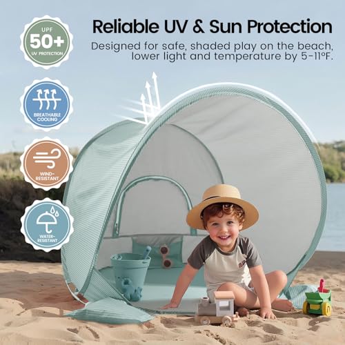 Tiny Land Baby Beach Tent – Pop Up Baby Tent with UV Protection, Portable Baby Beach Essentials, 35.4"x27.6"x31.5" Sun Shelter for Infants, Baby Outdoor Use (Pastel Aqua) - color: Pastel Aqua