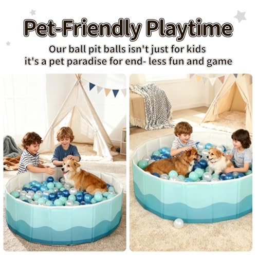 40Inch Kids Ball Pit, Foldable & Portable & Reusable Balls Pool for Toddlers,Playpen/Fence for Baby, Play Pool for Dog, Indoor & Outdoor Use, Oversized(Sea Blue) - color: Blue Sea