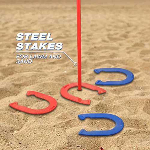 Horseshoes Outside Game, Horseshoes Outdoor Games Set Heavy Duty Steel 4 Horse Shoes & 2 Stakes, Horse Shoes Outdoor Games for Adults and Family - Ideal for Backyard, Lawn, Beach