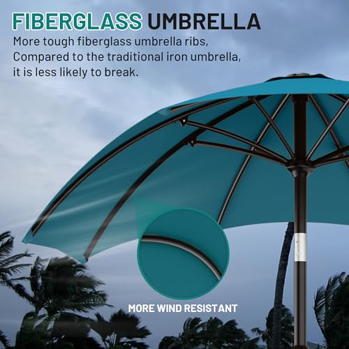 AreShark 10 FT Outdoor Patio Umbrella, Patio Table Umbrella with Push Button Tilt and Crank, Outdoor Patio Umbrellas with 8 Fiberglass Ribs, Patio Umbrellas for Market, Garden, Pool (Lake Blue) - color: Lake Blue