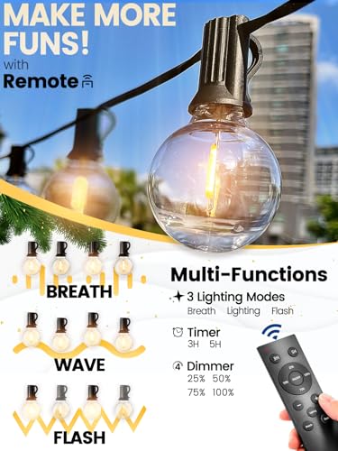 Outdoor String Lights with Remote 50FT - Dimmable Patio Lights with Waterproof G40 LED Globe Bulbs, Connectable Shatterproof Hanging Lighting for Outside Bistro Garden Backyard Deck Decor - color: G40-Globe Bulb, size: 50ft With Remote