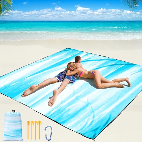 WIWIGO Beach Blanket Waterproof Sandproof Beach Mat 79" X 83"/10'x9'for 2-8 Adults Quick Drying Outdoor Picnic Mat Beach Accessories for Travel, Camping, Hiking - color: Blue and White Splattered With Color, size: 79" X 83"（1-4person）