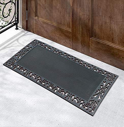 A1 Home Collections 100% Rubber Doormat for Outside Entrance, Non-Slip Heavy Duty Front Door Mats, Thin Profile Hight Traffic Areas Mat - 30" x 48", Rubber Grey - color: Rubber Grey