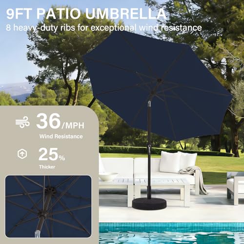 MEWAY 9ft Patio Umbrella Outdoor Table Umbrellas with Push Button Tilt and Crank, Market Umbrella 8 Sturdy Ribs for Deck, Garden, Pool and Backyard, Dark Blue - color: Dark Blue, size: 9ft