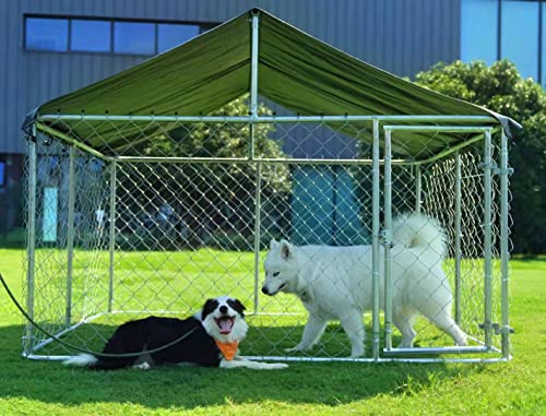 Outdoor Dog Enclosure Heavy Duty Dog Kennel House Mesh Dog Big Cage Pet Kennel Steel Fence with Secure Lock (6.56‘x 6.56’) - size: 78"L x 78"W x 65"H