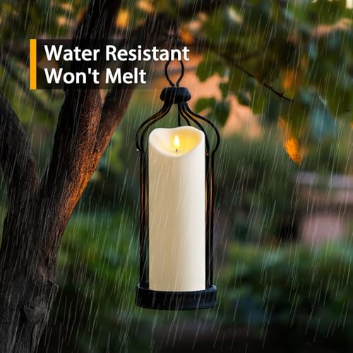 Amagic 4” x 12” Large Outdoor Candles with Timer Waterproof, Flickering Flameless Candles Battery Operated with Remote, Realistic LED Fake Pillar Candle for Lanterns, Patio, Porch, Garden Decor - color: Ivory White, size: D4" x H12"