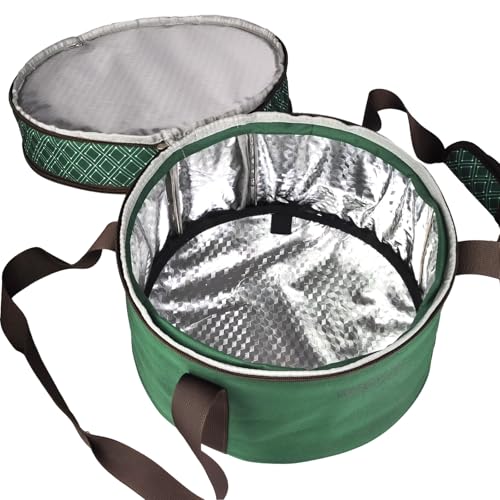 Pie Carrier With A Lid And Handle, With A Hard Edge That Won'T Collapse, Round Insulated Casserole Carrier,It Is Suitable For The Safe Transportation Of Cold And Hot Food (Green) - color: Green