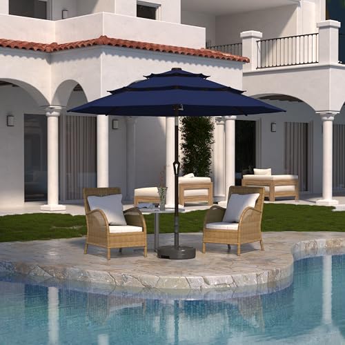 Kingdura 9ft 3-Tier Patio Umbrella, Outdoor Table Umbrella with Easy Crank & Tilt, 8 Reinforced Ribs, UV Protection for Deck, Pool, Market, Backyard (Navy blue) - color: Blue, size: 9 FT