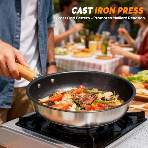 ROVSUN 34/10/6 pcs Camping Cookware Mess Kit, Lightweight Non-Stick Camping Cooking Pot and Pan Set with Stainless Steel Camping Gear Kettle Cup for Open Fire, Backpacking, Outdoor Cooking - style: 6 Pcs