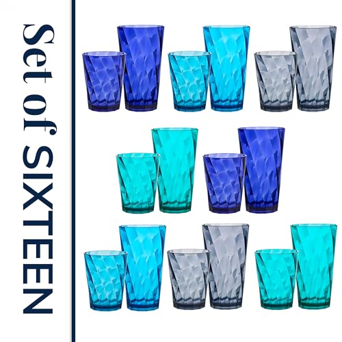 US Acrylic Optix Plastic Reusable Drinking Glasses (Set of 16) 14oz Rocks & 20oz Water Cups in Coastal Colors | BPA-Free Tumblers, Made in USA | Top-Rack Dishwasher Safe - style: 14-ounce/20-ounce