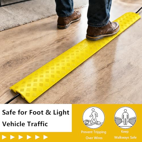 BESEA Heavy Duty Cord Cover 2 Pack 40 Inch Cable Protector Ramp 15000 lbs, Outdoor Floor Wire Cover with 4" Wide Channel, Modular Interlocking Anti Trip Cable Ramp for Driveway Sidewalk Garage(Yellow) - color: Yellow, size: Middle