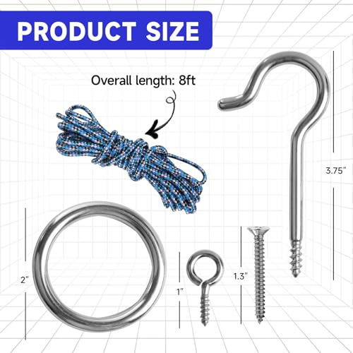 GSE Games & Sports Expert Hook and Ring DIY Kit, Stainless Steel Ring Toss Target Game Set with Nylon String and Accessory for Indoor and Outdoor with Family and Friends