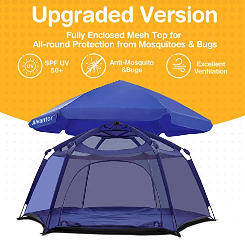 Alvantor® Baby Playpen Pop Up Play Yard 84"x84"x44”Large Kids Play Tent Indoor Outdoor Playhouse Mesh Play Pen, Mosquito Net Playpen Camping Beach Playground for Babies Toddlers Infant, Navy - color: Navy, style: Upgraded with top mesh*6