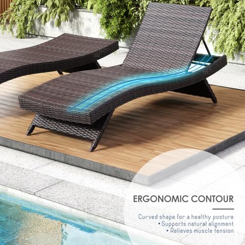 Nestl Chaise Lounge Chair Outdoor Set of 2, Wicker Patio Lounge Chair, Outdoor Lounge Chair with Reclining Backrest - size: Set of 2