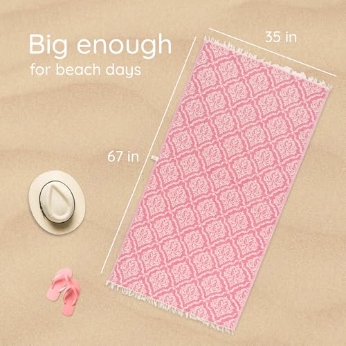 Turkish Beach Towel (35”x67”) – 100% Cotton, Quick Dry, Lightweight, Soft Oversized Beach Towel for Travel & Pool – Renaissance Fuchsia Color - color: Renessaince Fuchsia