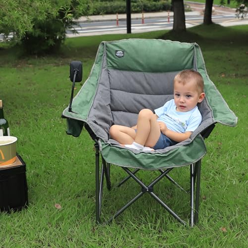 Oversized XL Folding Camping Chair,Heavy Duty Support 400Lbs,Large Comfy Padded Camp Chair for Adults,Lawn Arm Chair w/Cup Holder,Phone Holder,Carry Bag Perfect for Outdoor (Green) - color: Light Green
