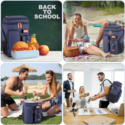 BAGPARKK Insulated Cooler Backpack,33/45 Cans Multifunctional Double Deck Leakproof Cooler Bag with Sternum Strap,Large Capacity Lightweight Travel Camping Beach Backpack - color: Blue, size: 45Can